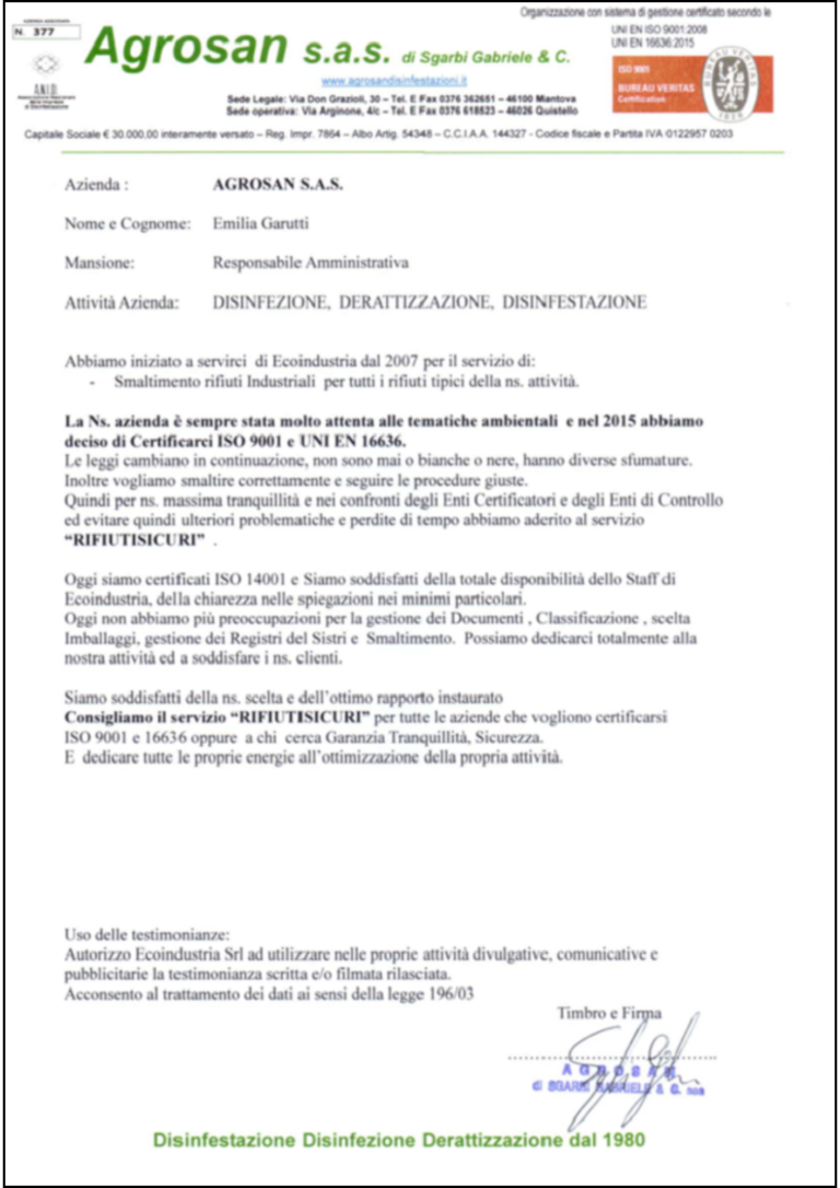 Testimonianza AGROSAN